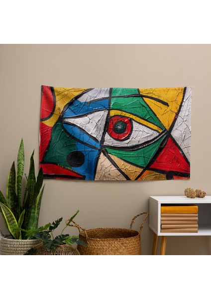 Renkli Soyut Picasso'dan Esinlenilen Duvar Örtüsü - Pamuk Arka, Polyester Ön - Canlı