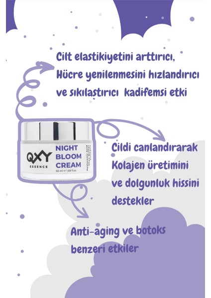 Night Bloom Cream - Yaşlanmaya Karşı Onarıcı Gece Kremi - Soft Touch - Hyaluronic Acid + Shea Butter + Collagen - Cam Kavanoz 50 ml
