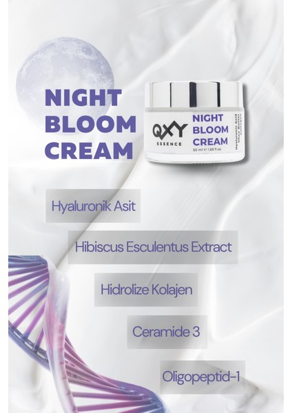 Night Bloom Cream - Yaşlanmaya Karşı Onarıcı Gece Kremi - Soft Touch - Hyaluronic Acid + Shea Butter + Collagen - Cam Kavanoz 50 ml