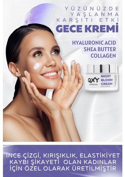 Night Bloom Cream - Yaşlanmaya Karşı Onarıcı Gece Kremi - Soft Touch - Hyaluronic Acid + Shea Butter + Collagen - Cam Kavanoz 50 ml
