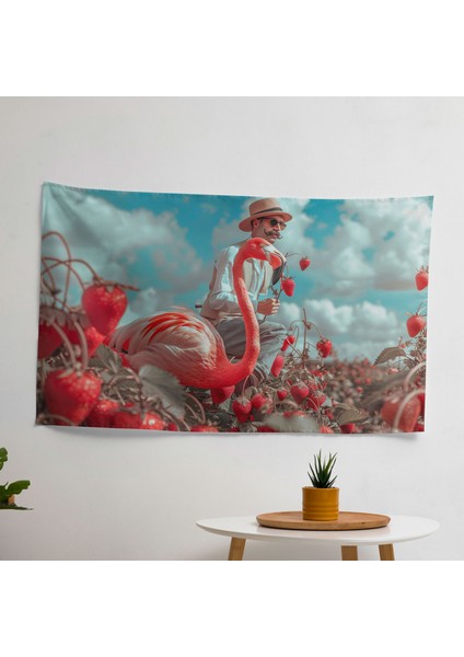 Eksantrik Flamingo Binici Duvar Örtüsü - Canlı Süblimasyon Baskı, Ranforce Kumaş - Modern