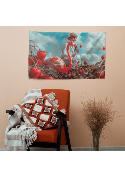 Eksantrik Flamingo Binici Duvar Örtüsü - Canlı Süblimasyon Baskı, Ranforce Kumaş - Modern fiyatları