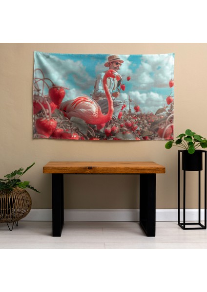 Eksantrik Flamingo Binici Duvar Örtüsü - Canlı Süblimasyon Baskı, Ranforce Kumaş - Modern modelleri