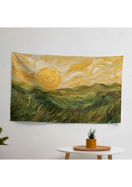 Vincent Van Gogh Buğday Tarlaları Kanvas Tablo Duvar Örtüsü - Ranforce Kumaş, Canlı Renkler