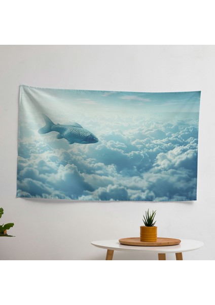 Sürrealizm Duvar Sanatı - Süblimasyon Baskılı Canlı Ranforce Kumaş Örtü