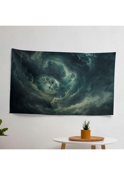 Sürrealizm Saat Yüzü Duvar Sanatı Örtü - Süblimasyon Baskılı Canlı Ranforce Kumaş - Yatak