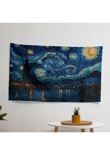 Van Gogh'dan Ilham Veren Yıldızlı Gece Duvar Örtüsü - Canlı Renkler, Pamuk/polyester