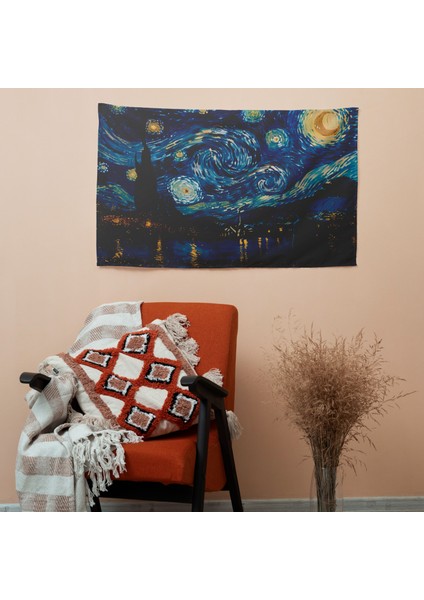 Van Gogh'dan Ilham Veren Yıldızlı Gece Duvar Örtüsü - Canlı Renkler, Pamuk/polyester fiyatları