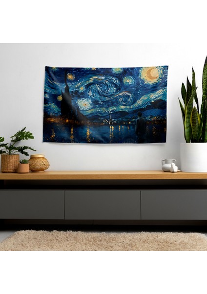 Van Gogh'dan Ilham Veren Yıldızlı Gece Duvar Örtüsü - Canlı Renkler, Pamuk/polyester modelleri
