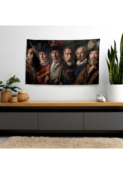 Rembrandt Baskılı Duvar Örtüsünden Soylu Figürler - Canlı Ranforce Kumaş Ev Dekorasyonu