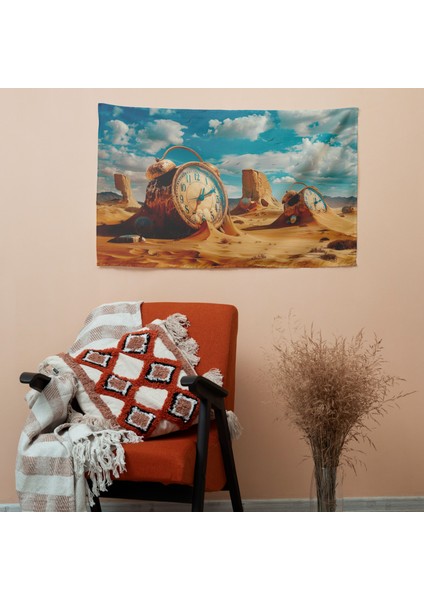 Gerçeküstü Eriyen Çöl Saatleri Duvar Örtüsü - Pamuk Arka, Polyester Ön - Canlı Ranforce