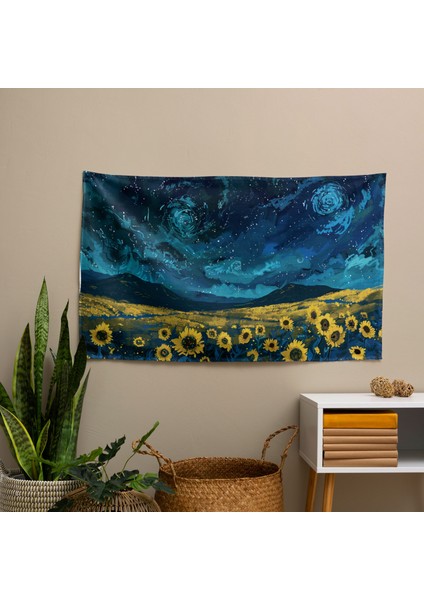 Vincent Van Gogh Yıldızlı Gece Duvar Örtüsü - Pamuk Sırt ve Polyester Ön - Ranforce Kumaş