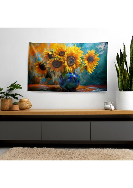 Canlı Ayçiçekleri Modern Duvar Örtüsü - Pamuk ve Polyester Kumaş - Ranforce Sertifikalı