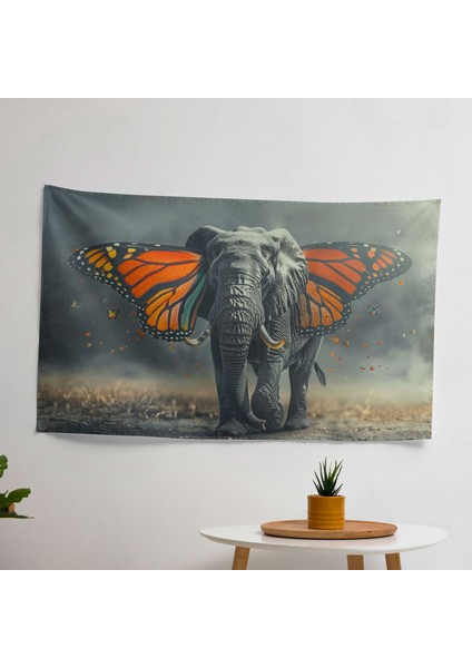 Sürrealizm Kelebek Kanatları Duvar Örtüsü - %100 Pamuk Sırt, Polyester Ön - Canlı Renkler,