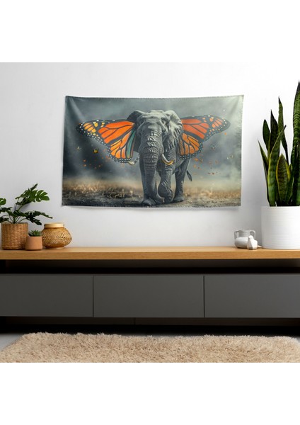 Sürrealizm Kelebek Kanatları Duvar Örtüsü - %100 Pamuk Sırt, Polyester Ön - Canlı Renkler,