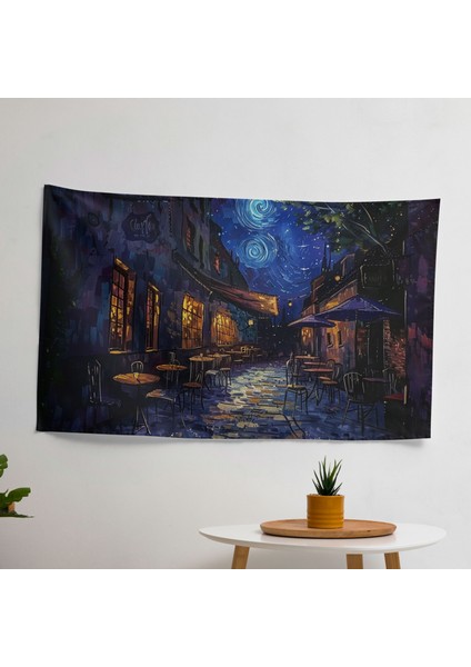 Van Gogh Cafe Teras Gece Duvar Örtüsü - Canlı Süblimasyon Baskı, Pamuk Sırt, Hafif Dekoratif