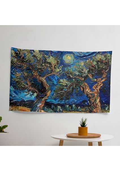 Vincent Van Gogh Zeytin Ağaçları Duvar Örtüsü - Pamuk Sırt, Polyester Ön, Canlı Renkler -