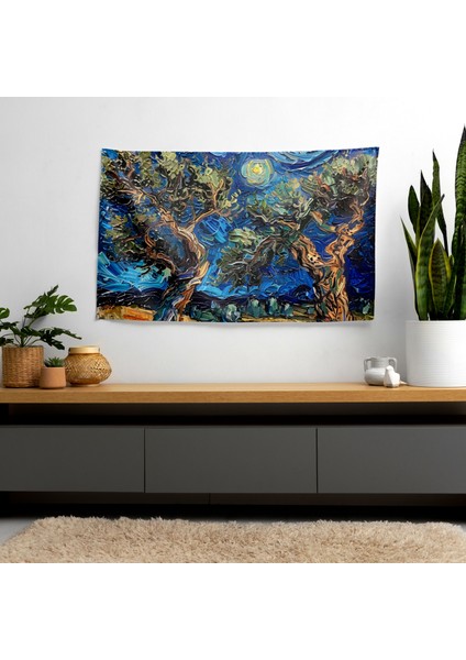 Vincent Van Gogh Zeytin Ağaçları Duvar Örtüsü - Pamuk Sırt, Polyester Ön, Canlı Renkler - fiyatları