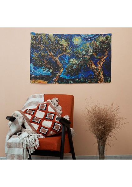 Vincent Van Gogh Zeytin Ağaçları Duvar Örtüsü - Pamuk Sırt, Polyester Ön, Canlı Renkler - modelleri