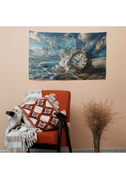 Eriyen Saat Gerçeküstücülük Duvar Örtüsü - Pamuk Sırt, Polyester Ön, Canlı Renkler -
