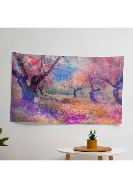 Vincent Van Gogh Badem Ağaçları Baskılı Duvar Örtüsü - Pamuk ve Polyester Kumaş, Canlı