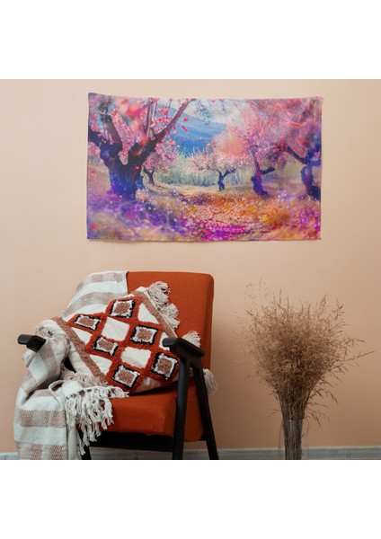Vincent Van Gogh Badem Ağaçları Baskılı Duvar Örtüsü - Pamuk ve Polyester Kumaş, Canlı