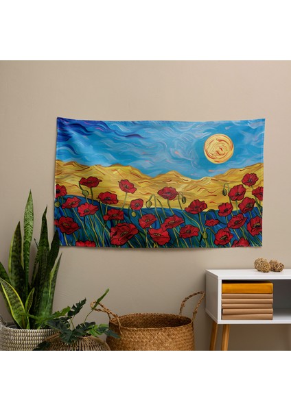 Modern Gelincik Tarlası Duvar Örtüsü - Pamuk Arka, Polyester Ön - Canlı Süblimasyon Baskı fiyatları