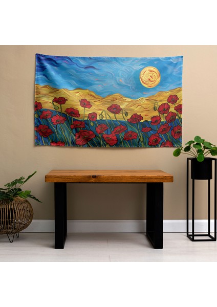 Modern Gelincik Tarlası Duvar Örtüsü - Pamuk Arka, Polyester Ön - Canlı Süblimasyon Baskı modelleri