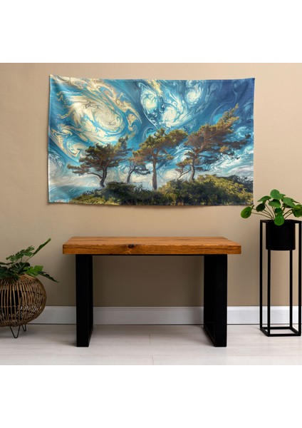 Dönen Selvi Ağaçları Vincent Van Gogh Duvar Örtüsü - Pamuk ve Polyester Kumaş, Canlı