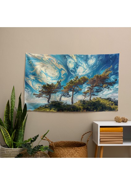 Dönen Selvi Ağaçları Vincent Van Gogh Duvar Örtüsü - Pamuk ve Polyester Kumaş, Canlı