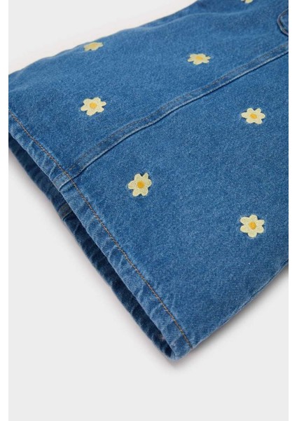 Yeni Sezon Kız Bebek Çiçekli Askılı Jean Elbise