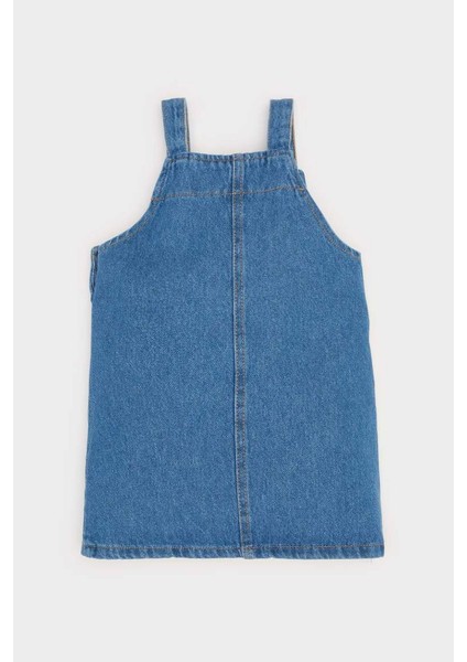 Yeni Sezon Kız Bebek Çiçekli Askılı Jean Elbise