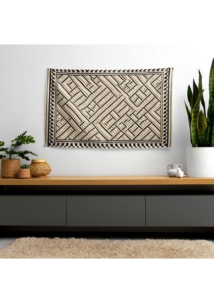 Minimalist Türk Halısı Duvar Sanatı Kumaş Duvar Örtüsü - Canlı Renkler, Süblimasyon Baskı,