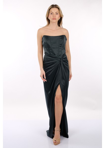 Dori Straplez Önden Yırtmaçlı Korsajlı Saten Abiye Elbise 00BB5062 fiyatları