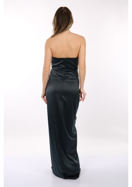 Dori Straplez Önden Yırtmaçlı Korsajlı Saten Abiye Elbise 00BB5062 fırsatları