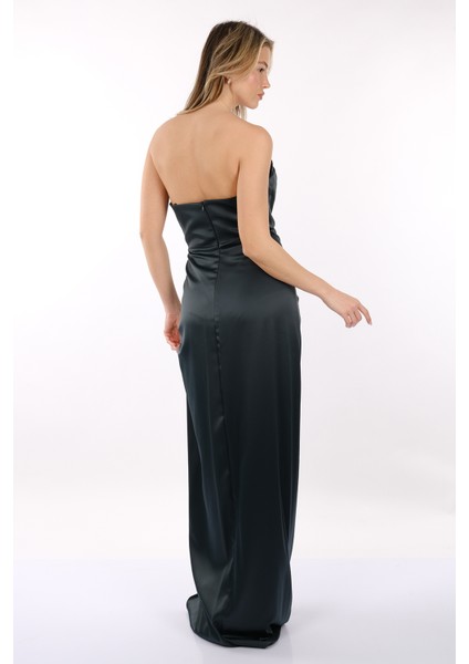 Dori Straplez Önden Yırtmaçlı Korsajlı Saten Abiye Elbise 00BB5062 indirimleri