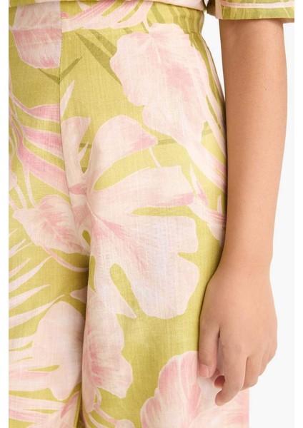 Yeni Sezon Kız Çocuk Desenli Wide Leg Geniş Paça Pamuklu Pantolon indirimleri