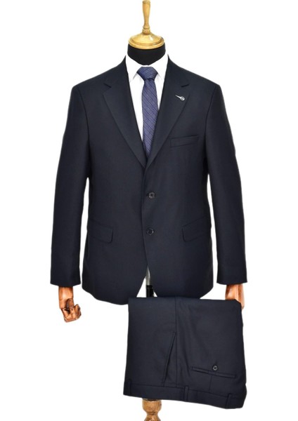 Erkek Lacivert Armürlü 4 Drop Çift Yırtmaçlı Takım Elbise BGL-ST04567