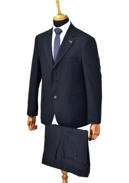 Erkek Lacivert Armürlü 4 Drop Çift Yırtmaçlı Takım Elbise BGL-ST04567 fiyatları