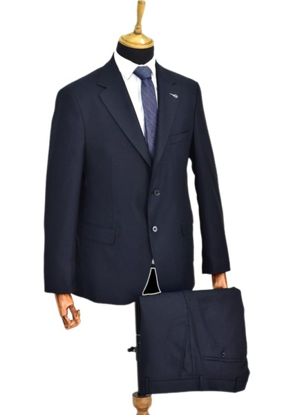 Erkek Lacivert Armürlü 4 Drop Çift Yırtmaçlı Takım Elbise BGL-ST04567 modelleri