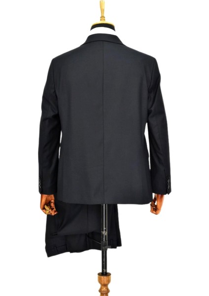 Erkek Lacivert Armürlü 4 Drop Çift Yırtmaçlı Takım Elbise BGL-ST04567 fırsatları