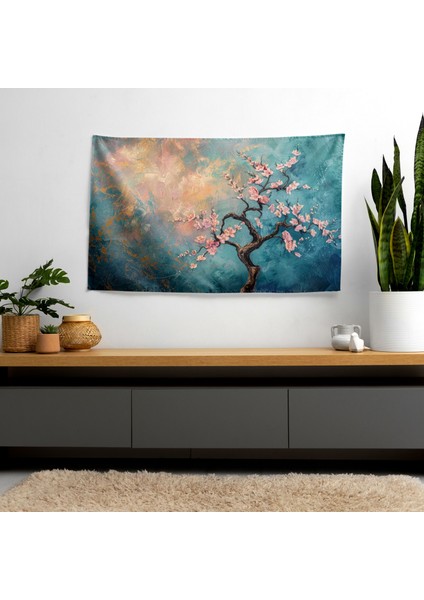 Çiçek Açan Badem Ağacı Duvar Örtüsü - Pamuk Sırt, Polyester Ön - Modern Ev Dekorasyonu, fiyatları