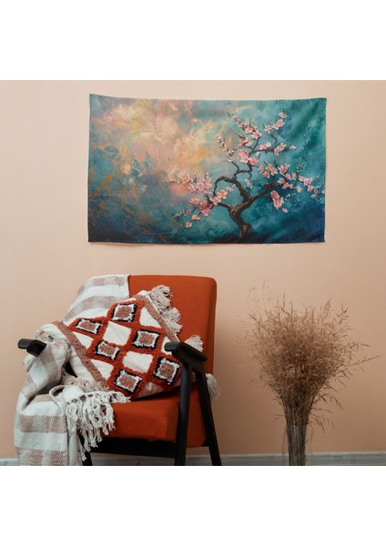 Çiçek Açan Badem Ağacı Duvar Örtüsü - Pamuk Sırt, Polyester Ön - Modern Ev Dekorasyonu, modelleri
