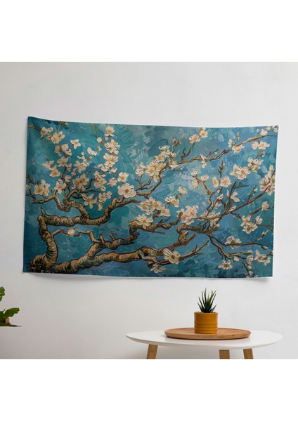 Vincent Van Gogh Çiçek Açan Badem Ağacı Duvar Örtüsü - Pamuk Arka, Polyester Ön