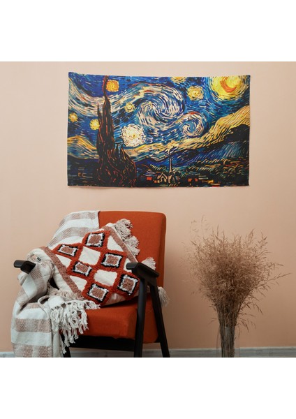 Vincent Van Gogh Yıldızlı Gece Duvar Örtüsü - Pamuk Sırt, Polyester Ön - Yatak Odası,