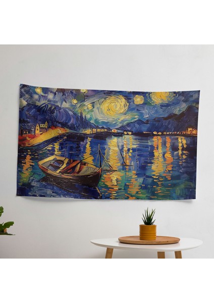 Vincent Van Gogh'dan Ilham Veren Yıldızlı Gece Duvar Örtüsü - Pamuk Sırt - Canlı Süblimasyon