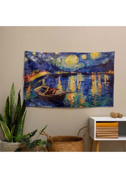 Vincent Van Gogh'dan Ilham Veren Yıldızlı Gece Duvar Örtüsü - Pamuk Sırt - Canlı Süblimasyon