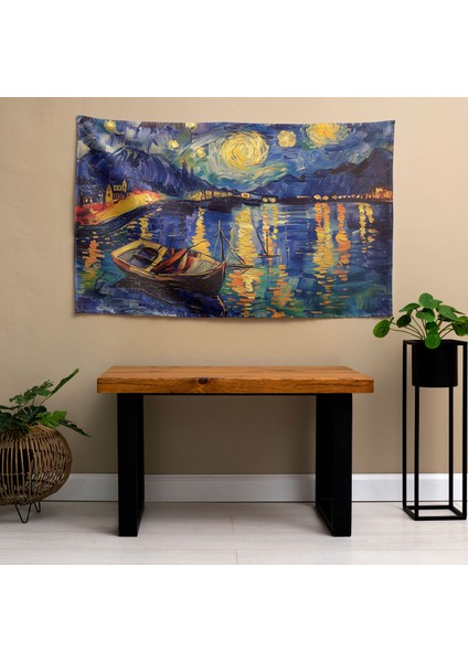 Vincent Van Gogh'dan Ilham Veren Yıldızlı Gece Duvar Örtüsü - Pamuk Sırt - Canlı Süblimasyon