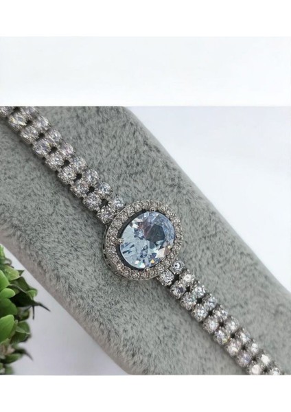 Premium Çelik Zirkon Taşlı Silver Renk Bileklik