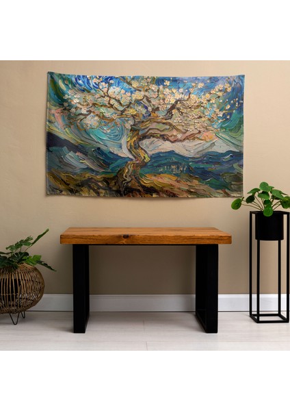 Vincent Van Gogh Çiçek Açan Badem Ağacı Duvar Örtüsü - Pamuk Sırt, Polyester Ön - Canlı fiyatları